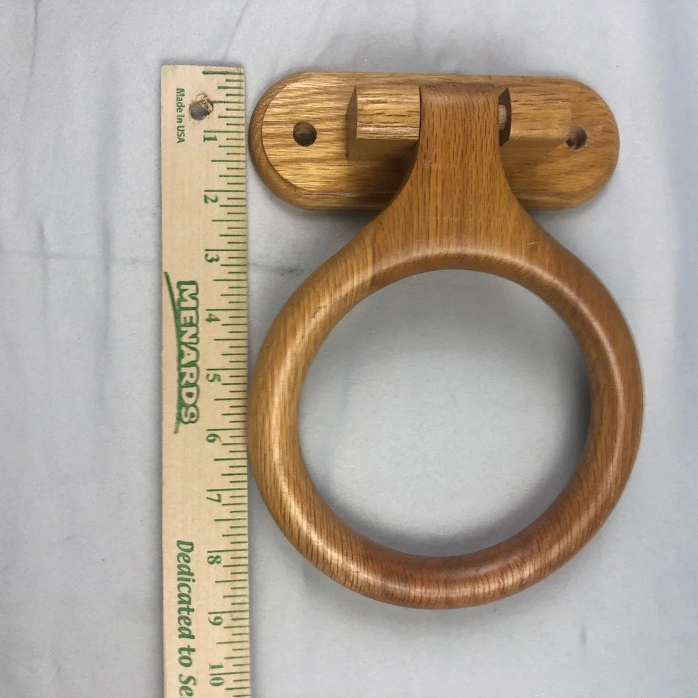 Vintage Oak Wood Towel Ring Holder Wall Mount Bathroom Kitchen Rustic
